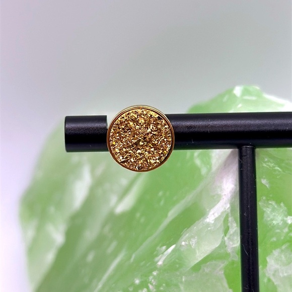 Sparkly gold druzzy silver 925 and gold plated stud post earrings - Picture 5 of 9